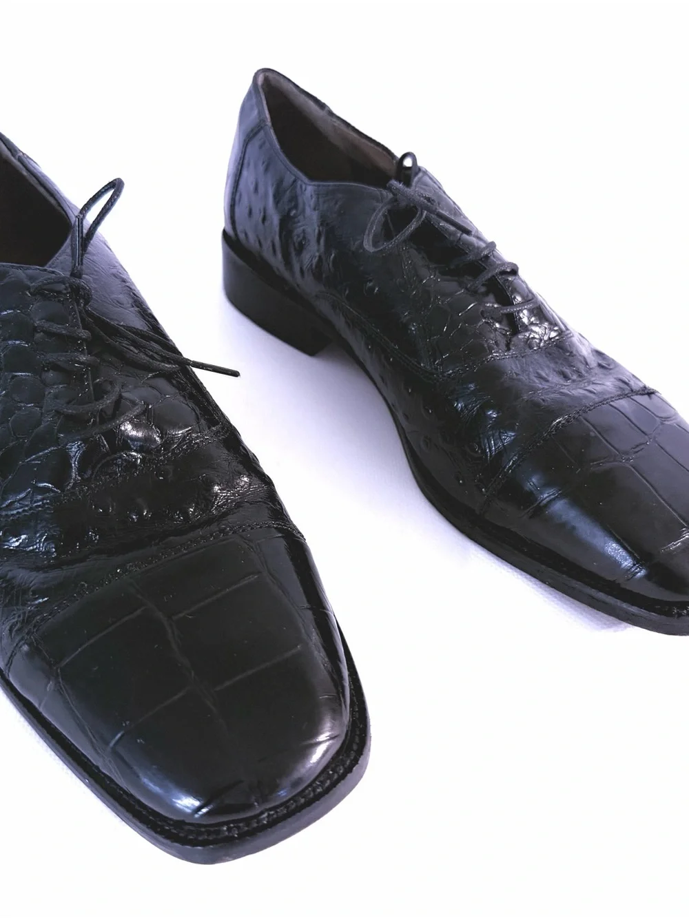 Stacy Adams Dark-Oiled Ostrich-Alligator Lace-Up Oxfords      size 9.5 medium